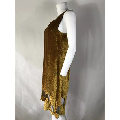 Rare Vtg Jean Paul Gaultier 90s Gold Velvet Dress S