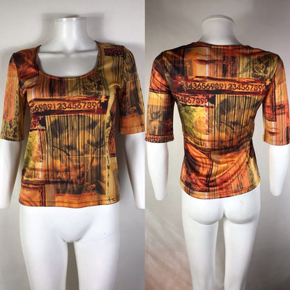 Rare Vtg Jean Paul Gaultier Barcode Print Top S