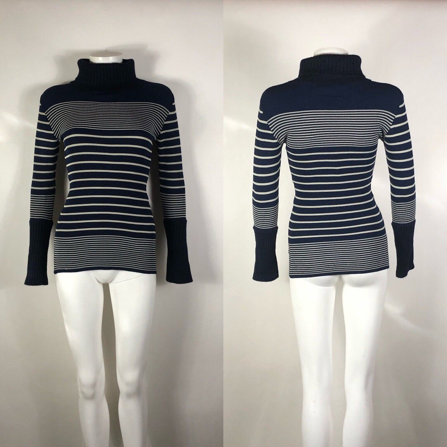 Rare Vtg Jean Paul Gaultier Navy Striped Tube Collar Knit Top S