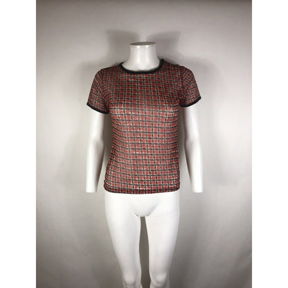 Rare Vtg Jean Paul Gaultier Red Square Print Mesh Top S