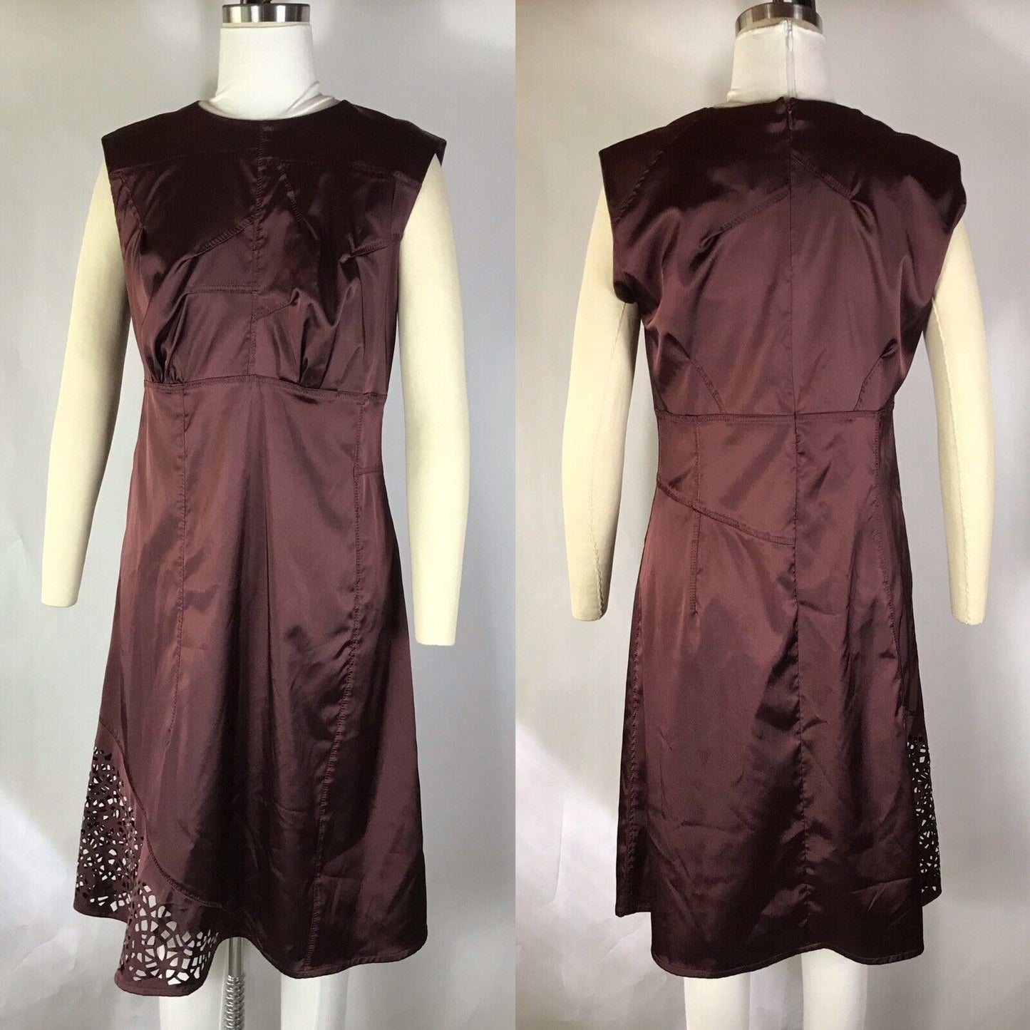 Rare Vtg Jean Paul Gaultier Laser Cut Maroon Dress S