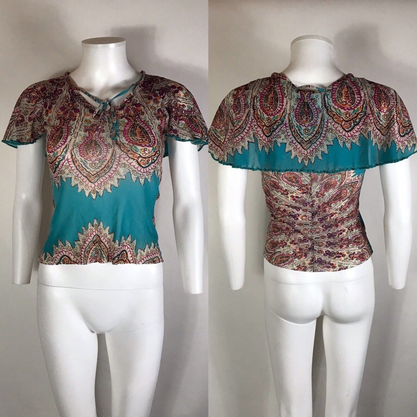 Rare Vtg Jean Paul Gaultier Blue Paisley Mesh Top S