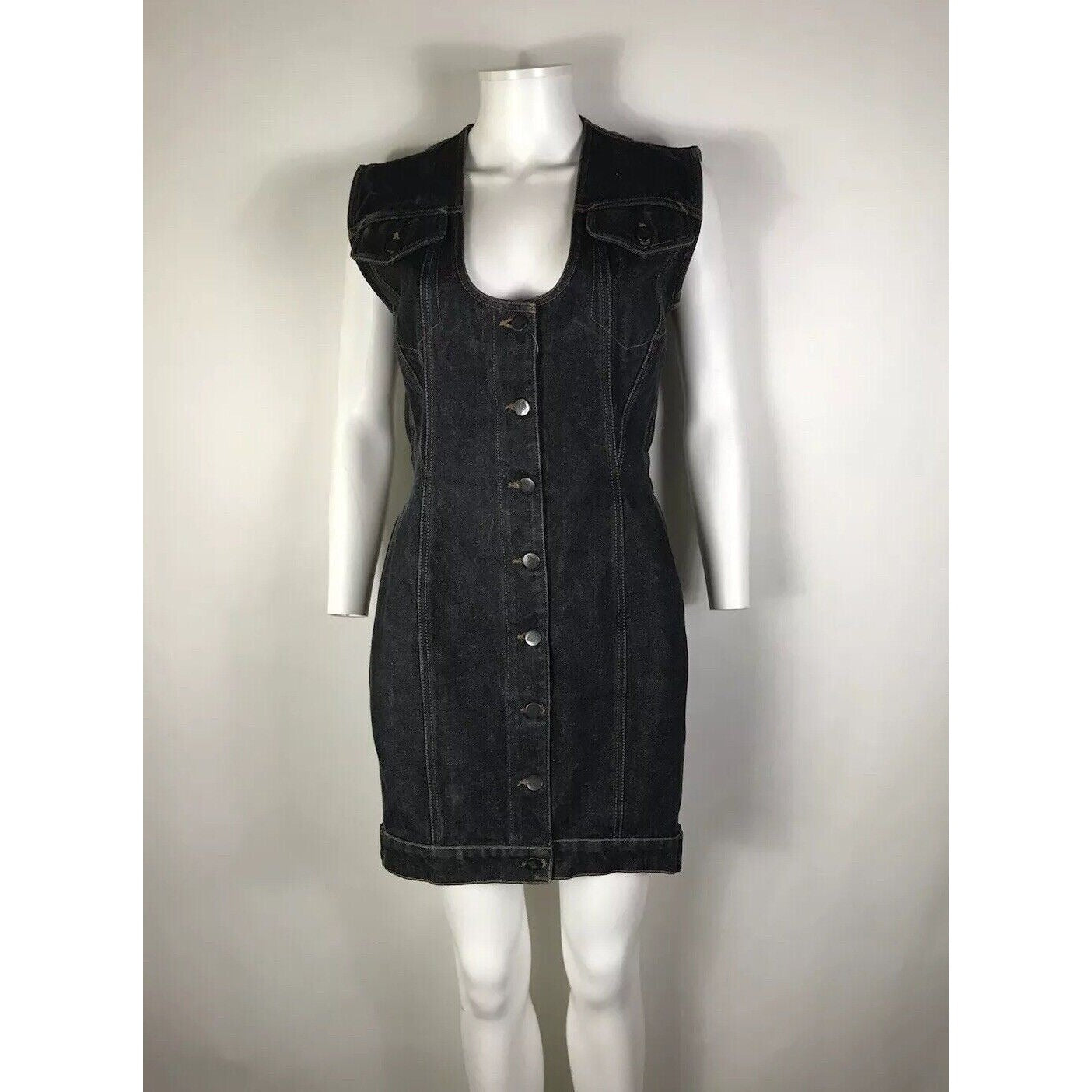 Rare Vtg Jean Paul Gaultier 90s Junior Denim Low Cut Dress S