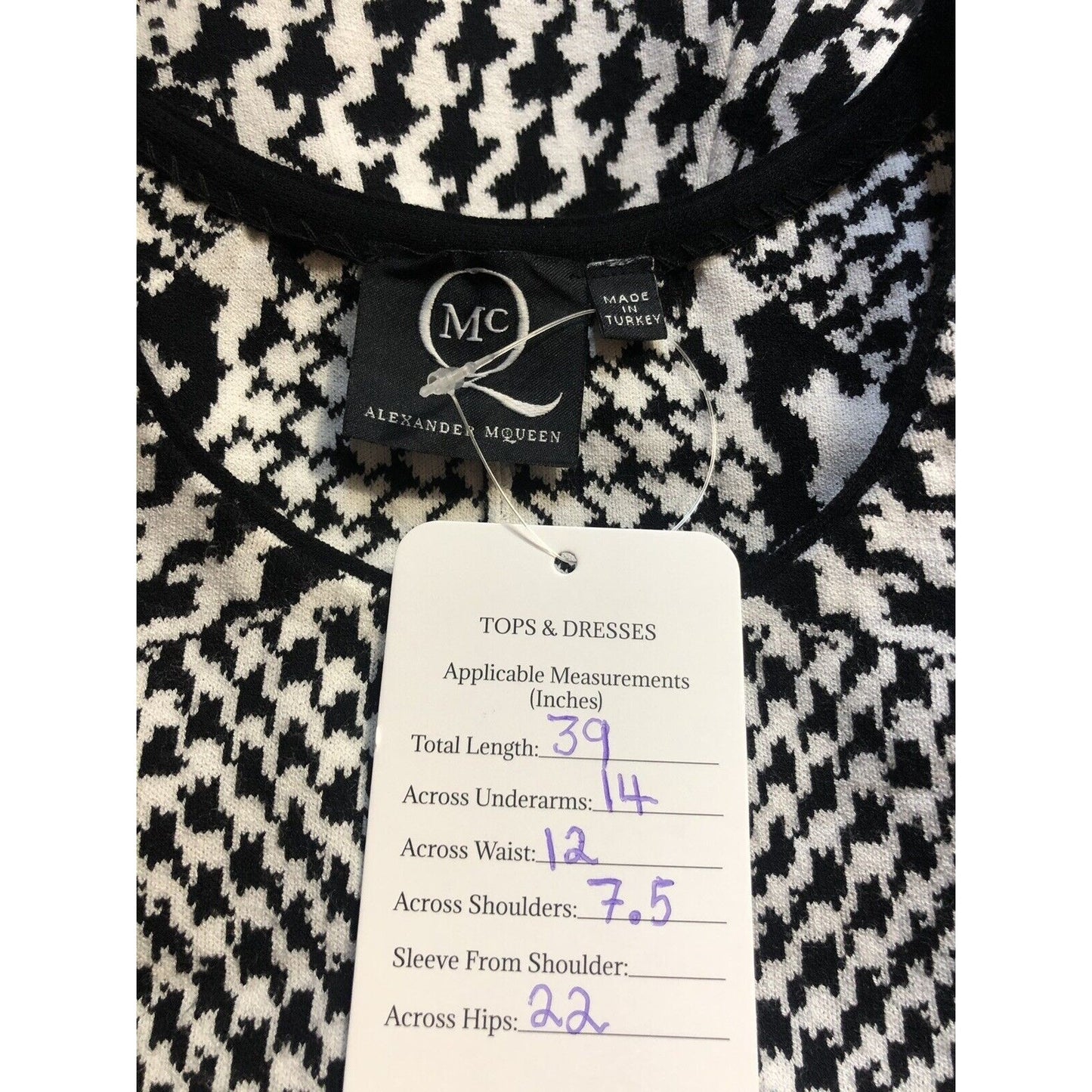 Rare Vtg Alexander McQueen McQ Black & White Houndstooth Dress XS