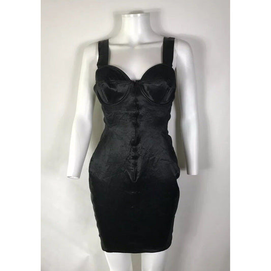 Rare Vtg Iconic Jean Paul Gaultier 90s Junior Satin Black Cone Bra Dress S