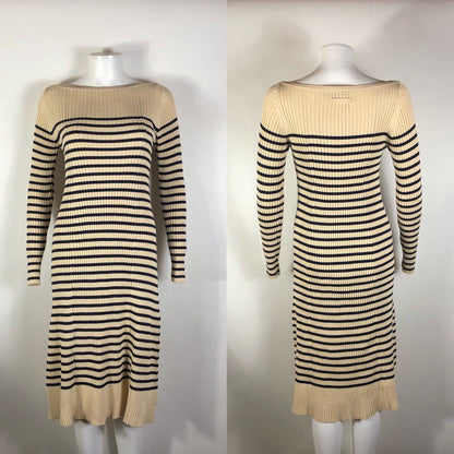 Rare Jean Paul Gaultier Striped Beige Navy Striped Knit Dress S