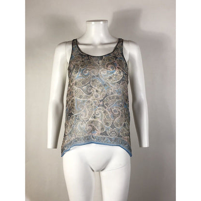 Rare Vtg Balenciaga by Nicholas Ghesquiere Blue Sheer Silk Paisley Print Tank S