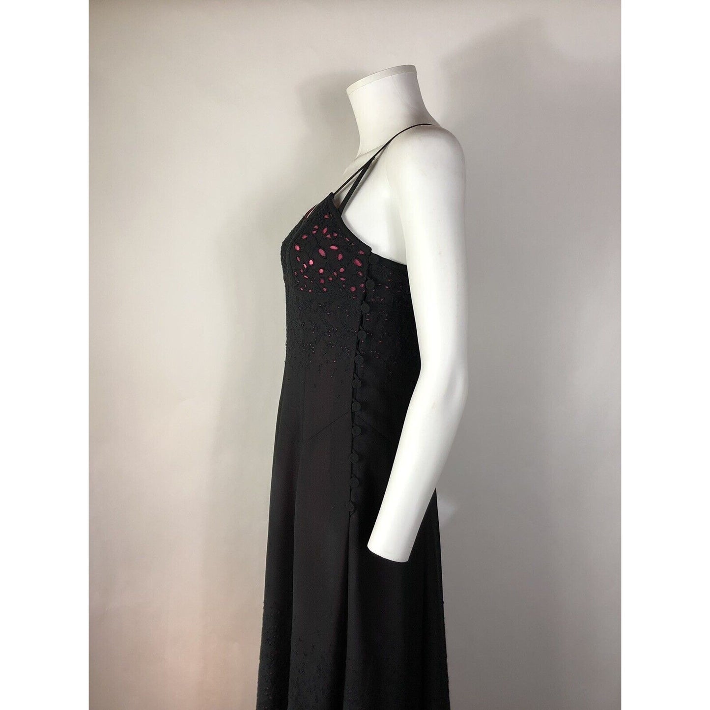 Rare Vtg Jean Paul Gaultier Black Pink Long Eyelet Dress S