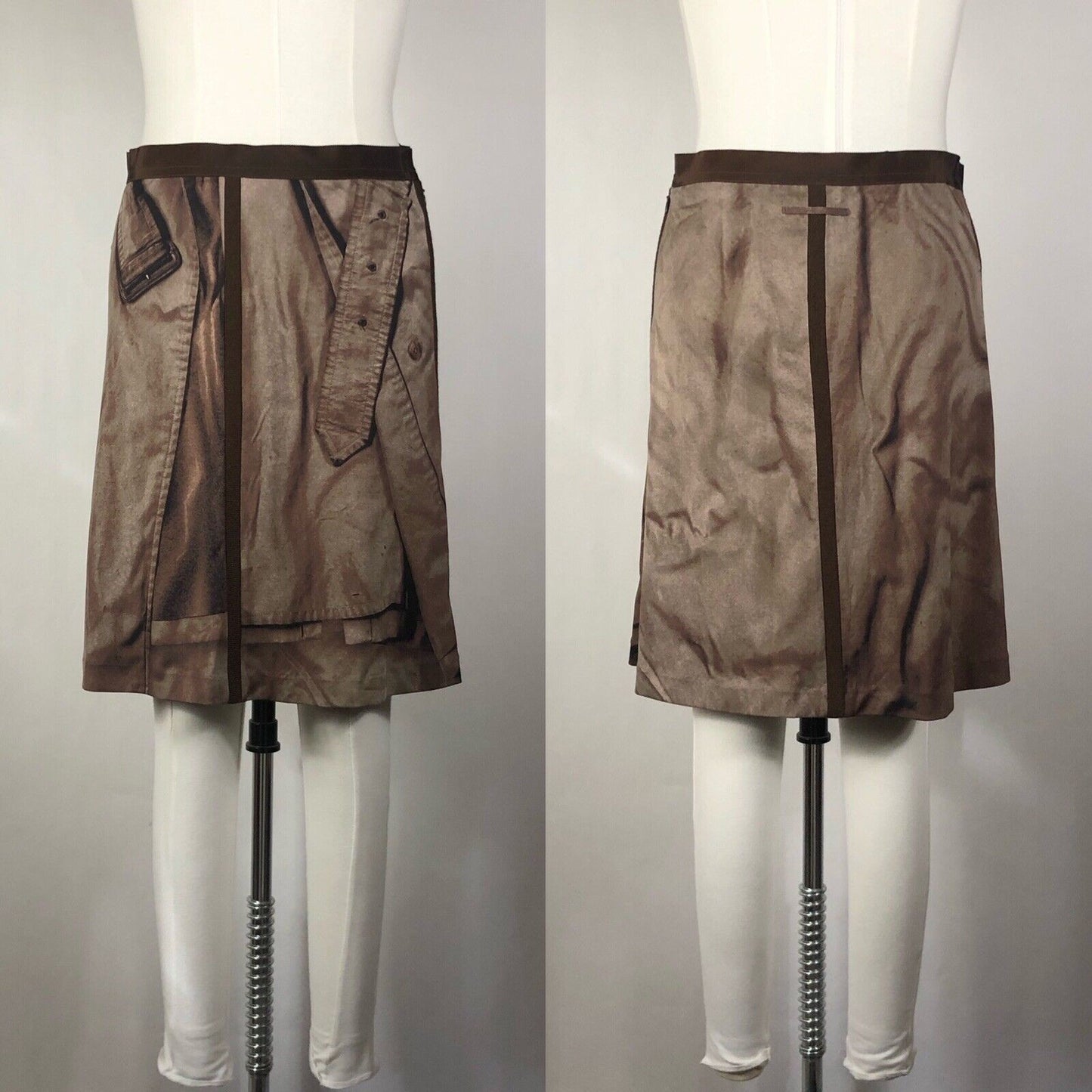 Rare Vtg Jean Paul Gaultier Brown Trench Print Skirt S