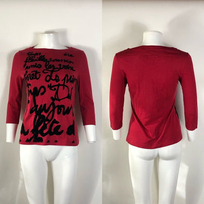 Rare Vtg Jean Paul Gaultier Red Black Velvet Script Top S