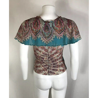 Rare Vtg Jean Paul Gaultier Blue Paisley Mesh Top S