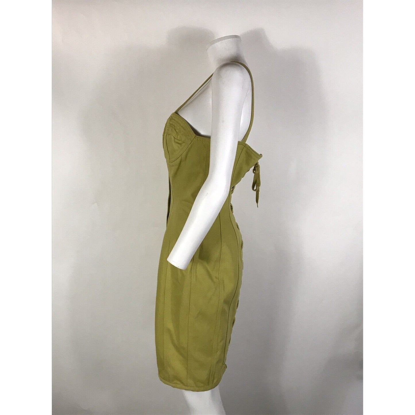 Rare Vtg Jean Paul Gaultier Yellow Green Denim Corset Dress M