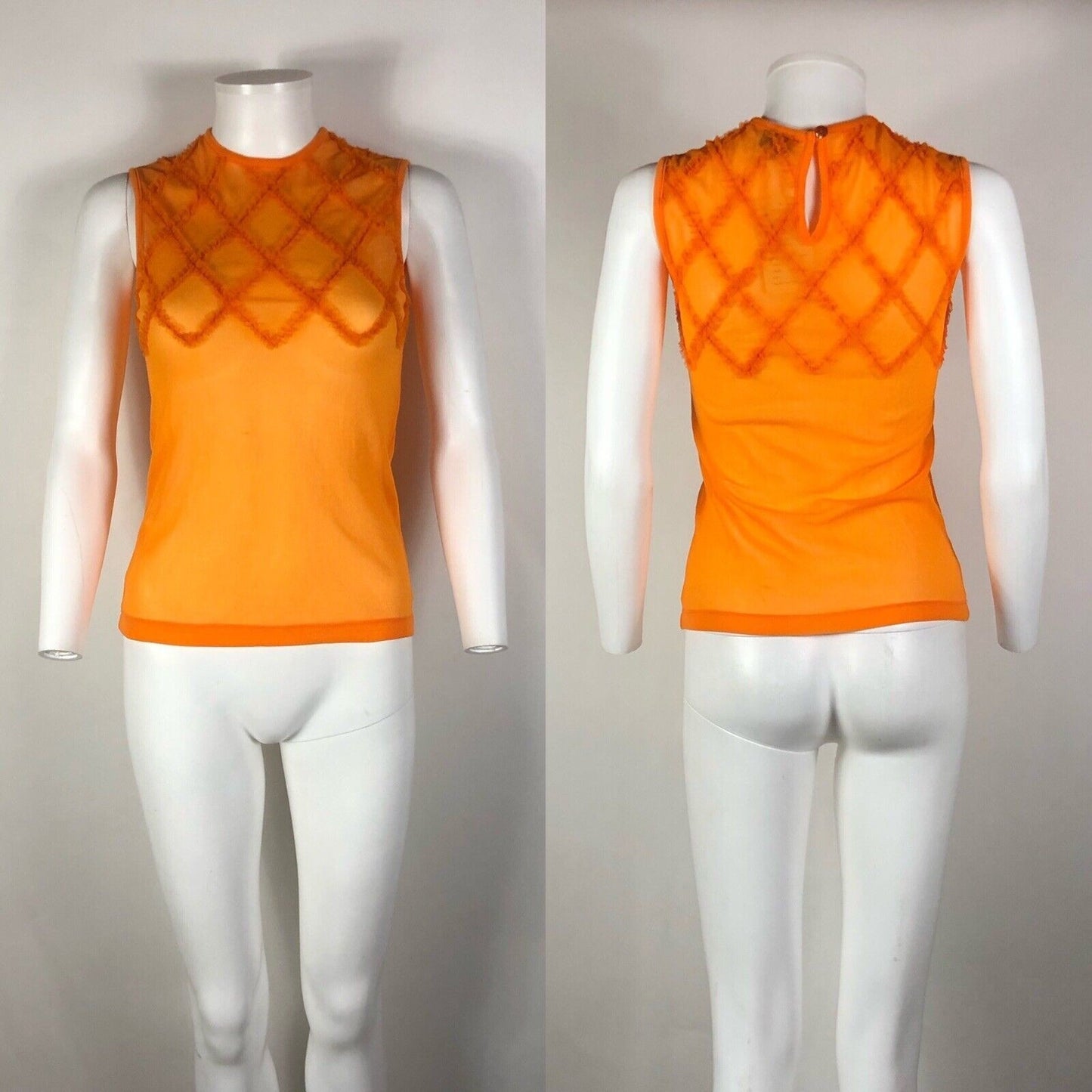 Rare Vtg Jean Paul Gaultier Orange Trim Top Sheer Mesh Top S