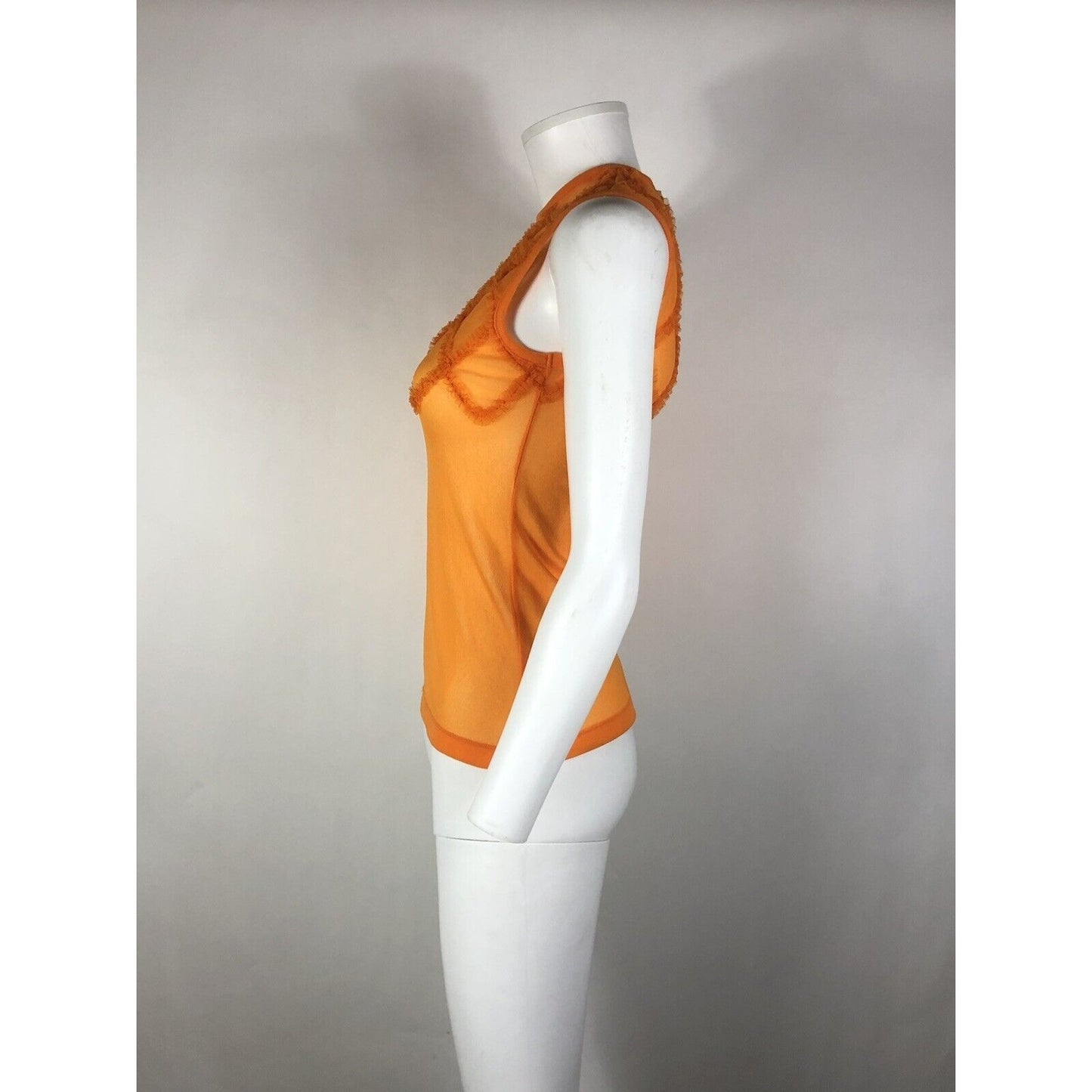 Rare Vtg Jean Paul Gaultier Orange Trim Top Sheer Mesh Top S