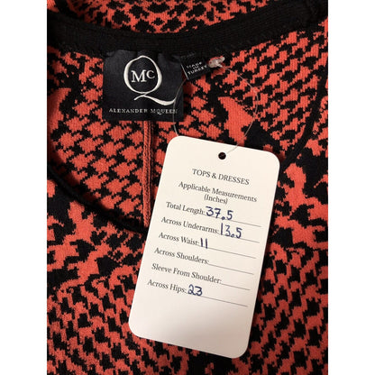 Rare Vtg Alexander McQueen McQ Knit Red Orange Houndstooth Dress XS