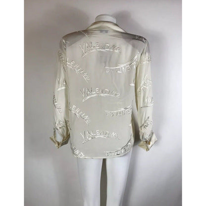 Rare Vtg Valentino Garavani 90s Silk Embroidered Logo Shirt S