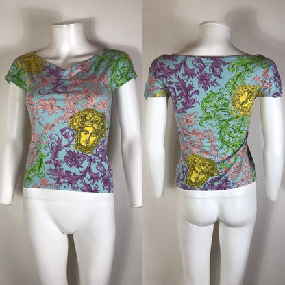 Rare Vtg Gianni Versace Blue Medusa Print Tee S